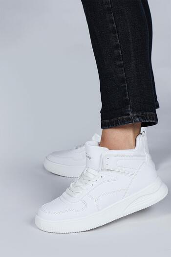 Jump 29100 Yüksek Bilekli Beyaz Kadın Sneaker Günlük Spor Ayakkabı