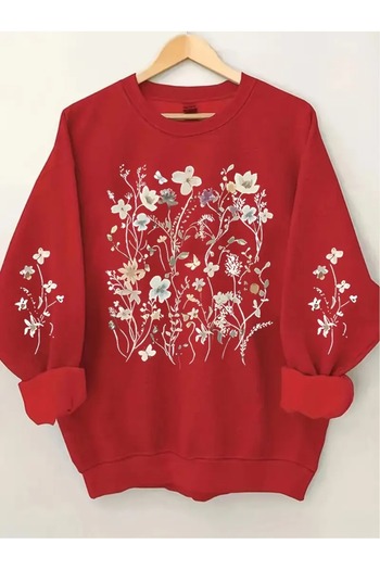 PENTHİLUS Women's Floral Print Sweatshirt - Relaxed Neckline, Fall/Winter Mode