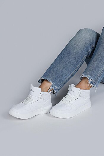 Jump 29100 Yüksek Bilekli Beyaz Kadın Sneaker Günlük Spor Ayakkabı
