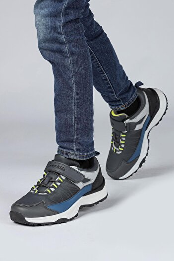 Jump 29195 Cırtlı Gri - Indigo Mavi Üniseks Çocuk Sneaker Günlük Spor Ayakkabı