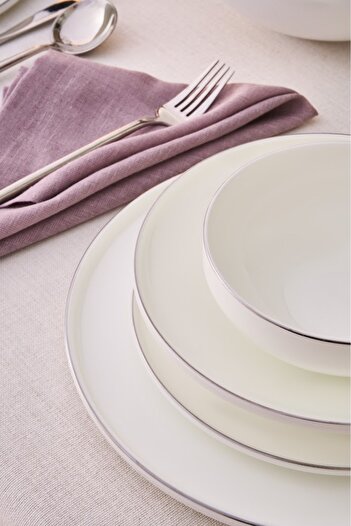 Karaca Fine Bone Meridian 55 Parça 12 Kişilik Porselen Yemek Takımı Platin