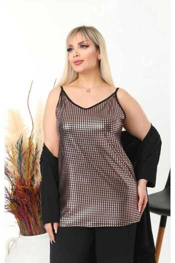 LİKRA Kadik Large Size Back Black, Front Foil Printed Strap Viscos Bluz