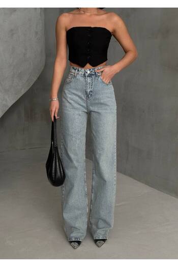 Son Bazar Pantaloni de damă, confortabili, cu picioare largi, din denim (SNOW WASH)