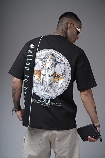 king brich Κεντημένο μπλουζάκι Unisex Oversize με στάμπα στην πλάτη