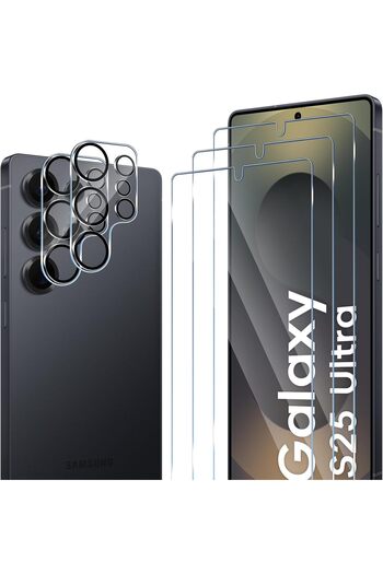 AWH Screen Protector for Samsung S25 Ultra, 9H Tempered Glass [3-Pack] + Camera Protectors