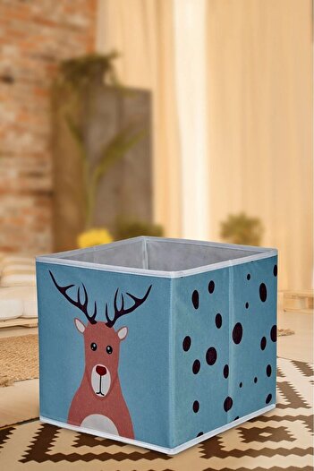 Rope Home Deer Printed Coverless Closet Laundry Toy Organizer Folding Storage Box 30x30x30