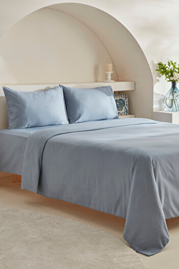 Karaca Home Blue Double Jacquard Satin Duvet Cover Set - 100% Cotton Charm Sion