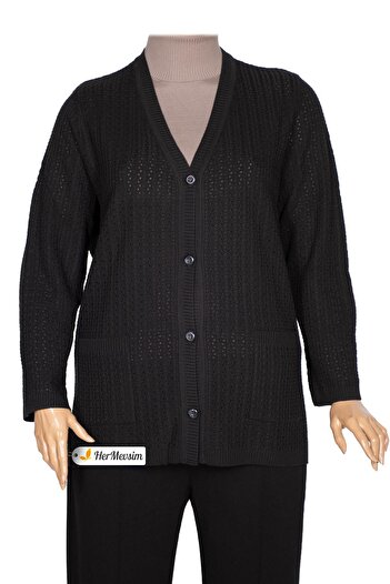 Hermevsim Hesna Women's Niran Knitwear Pocket Buttoned Black Cardigan Jacket