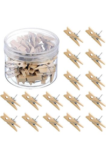erorex Push Pins 50 Pieces Thumbtacks With Wooden Clips Pushpins Clothespins For Arts Projects Notes