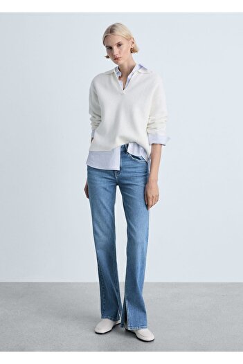 MANGO Woman Mid Waist Slit Straight Cut Jeans