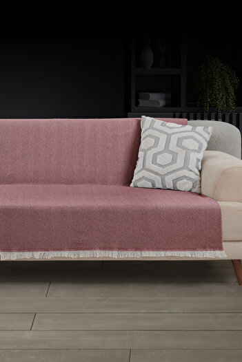 LADYNİL Fringed Seat Cover |   Sofa Shawl 180X210Cm Cotton Claret Red