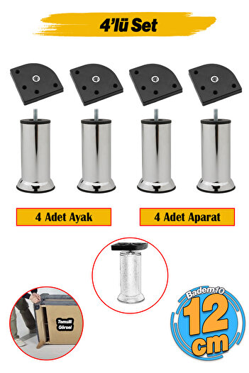 Badem10 Canapea Baza Fotoliu Suport Upgrade Riser 4 Bucăți Picior M8 Bolted Chrome Metal Picioare 12 Cm