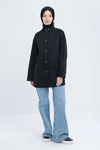 ALLDAY Black-Big Pocket Judge Collar Lycra Jacket