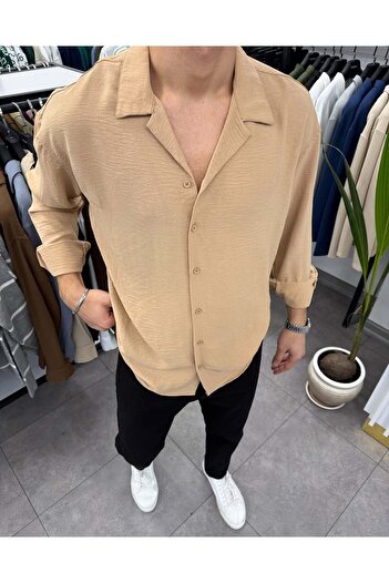 King Brothers Чоловіча сорочка Oversize камельного кольору з бавовняним виглядом Ayrobin, тонкий літній сорочка