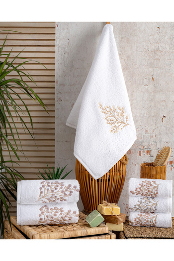 Hazangülü Buldan Üretim Dowry Embroidered İrem Cotton 6-Piece Hand/Face Towel I 50X90