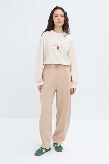 ALLDAY Beige-Waist Elastic Slouchy Trousers