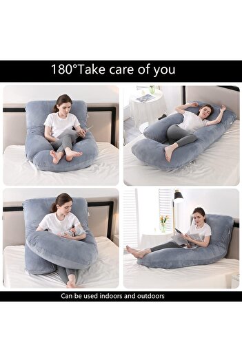 COOYA Pregnancy Pillow, J Shaped Full Body Pillow with Velvet Cover, Gray