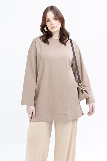 ALLDAY Mink-Embroidered Crew Neck Lycra Plus Size Tunic
