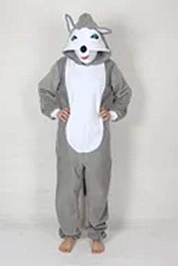 Kadıköy Kostüm Adult Siberian Husky Wolf Costume Animal Costume Cozy Pajama Costume