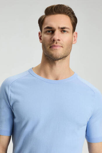 Hemington Crew Neck Sky Blue Giza Cotton Knitwear T-Shirt