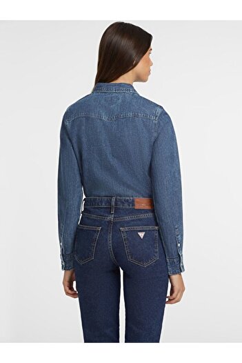 Guess Jeans Kadın Mavi Denim Gömlek W4YH35D5EI3-D4RW