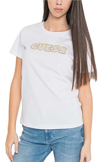 Guess Tricou alb pentru femei cu guler rotund - W4RI30I3Z14-G011