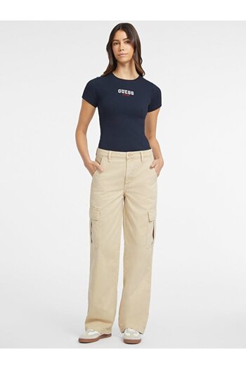 Guess Jeans High Waist Regular Fit Beige Women's Pants Jeans Women's Cargo Pants