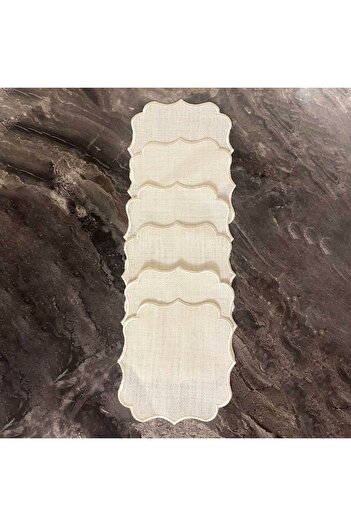 Uğur Home Ev Tekstili Etamin Embroidered Presentation Napkin - Cross-Stitch Processable Linen Fabric - 6 Pieces - 15X15Cm