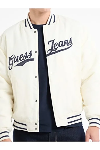 Guess Jeans Standard Cream Men's Jacket M5Rl54Whaa2G053 Gj Bomber Wt Patch