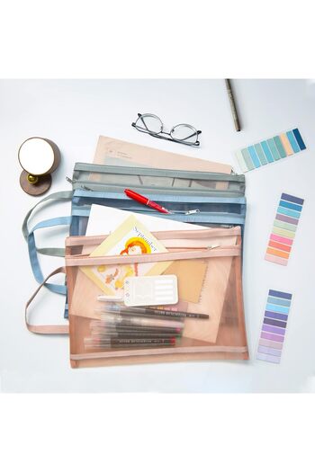 erorex Mesh Zipper Pouch Zipper Bags 5 Pack Double Layer Large Size Folders With Handle Clear Pencil Pouch