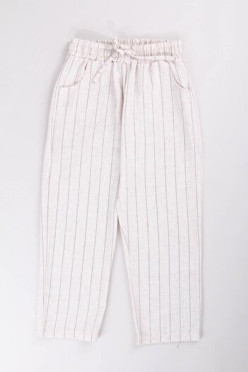 Perendi Linen Black Striped Children's Trousers with Pockets
