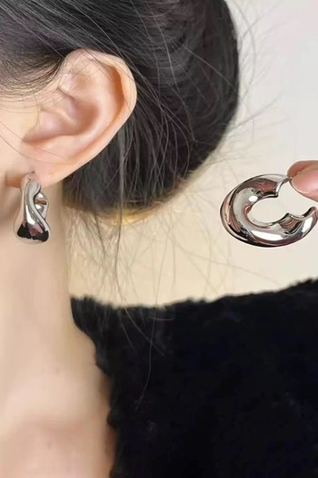 Vitastyle Silver Color Metal Cambered Filled Hoop Earrings