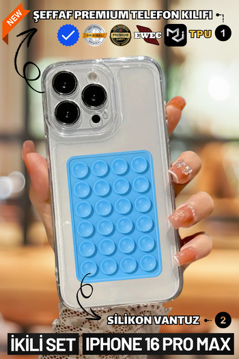 EWEC Set of Two |   iPhone 16 Pro Max Compatible Transparent Premium Phone Case and Phone Holder Silicone Suction Cup