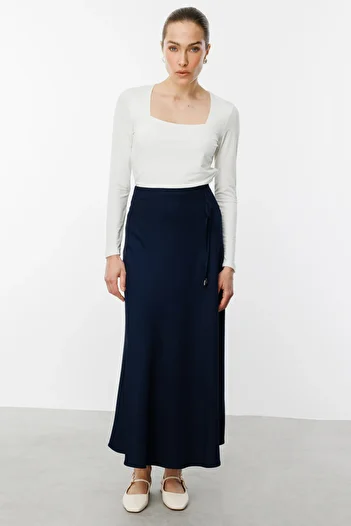 Ekol Flounce Detailed Ornamental Drawstring Skirt