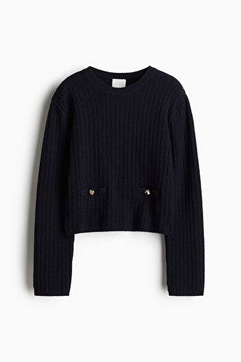 H&M Pirinç Örgülü Kazak Koyu Lacivert