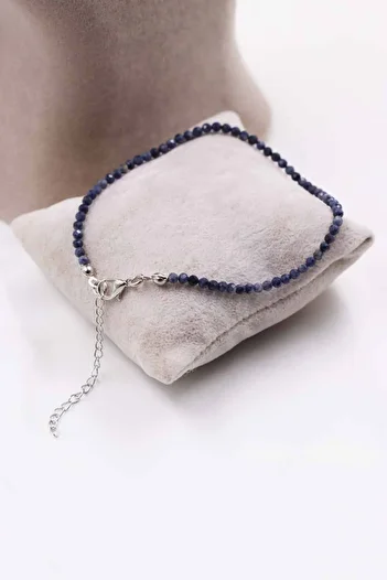 MYTAKIAĞACIMFH Sapphire Stone Natural Stone Necklace Bracelet Set Faceted Cut 2-3mm