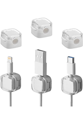 erorex Magnetic Cable Organizer Set 3 Pack Usb Type C Lightning Compatible Clear White