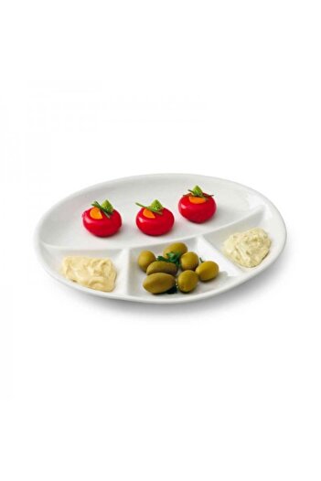 Tognana Set of 6 oval porcelain plates with 4 compartments, Party White, 28x24 cm