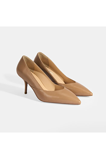 Desa Women's Beige Leather Heeled Classic Shoes