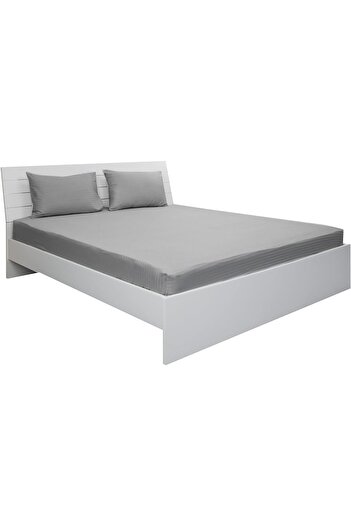 erorex Double Fitted Sheet 1Pc 100 Percent Cotton 250Tc Sateen 1Cm Stripe Size: 150X200+30Cm Silver