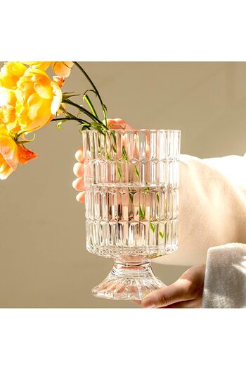 erorex Embossed Glass Vase 7'' Crystal Glass Vases Pedestal Big Base Glass Bouquet Vase Hydroponic Glass