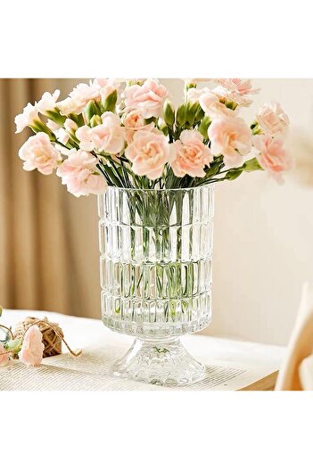 erorex Embossed Glass Vase 7'' Crystal Glass Vases Pedestal Big Base Glass Bouquet Vase Hydroponic Glass