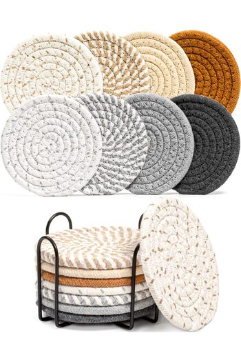 erorex 8 Pcs Drink Coasters With Holder 8 Colors Absorbent Coasters For Drinks Minimalist Cup Coasters
