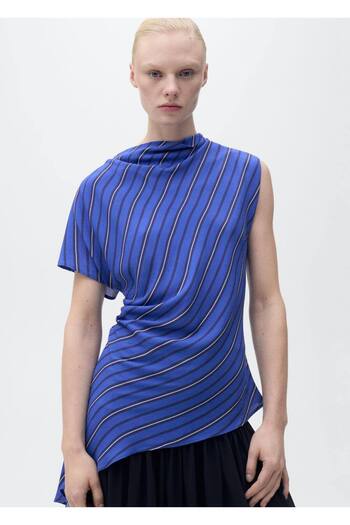 MANGO Woman Смугаста асиметрична блузка