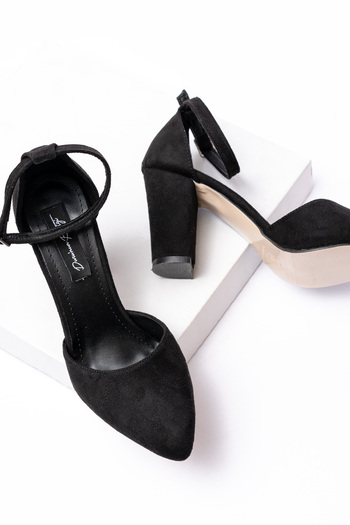 DURUNUN BUTİĞİ Arolf Black Suede Ankle Strap (8 cm Heels) Shoes