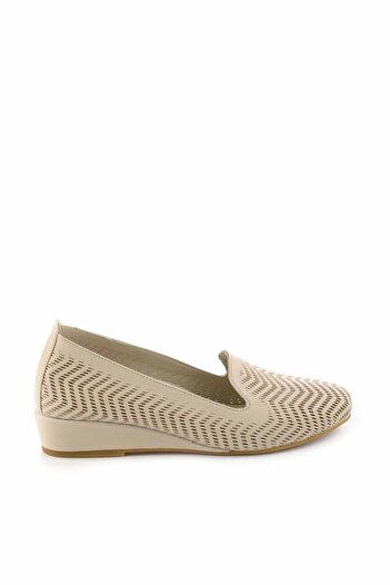 Bambi Beige Genuine Leather Women's Wedge Heeled Shoes K01531180303