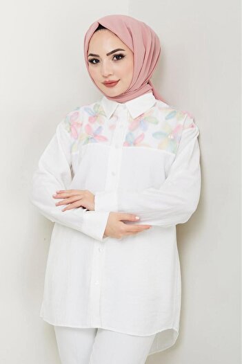 HİFADEN Women's Sequin Detail Floral Belted Hijab Shirt