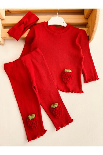 eymwes Baby Girl and Child Strawberry Detailed Bandana Tights Set