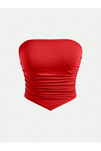 meren like your style Red Shirred Strapless Top Crop