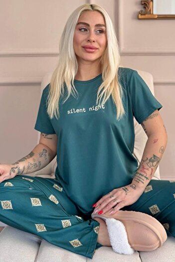Pijamaevi Emerald Silent Patterned Short Sleeve Women's Pajamas Set